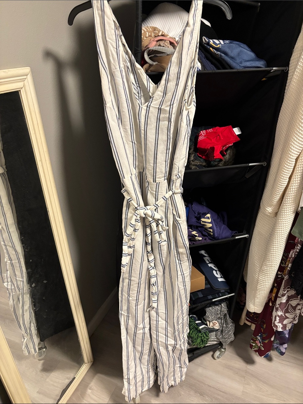 a new day White and Navy Striped V-Neck Jumpsuit